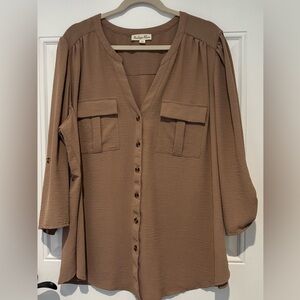 Indigo Rose Textured Tan Blouse 3X